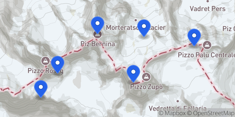 Map of the Bernina Traverse summits