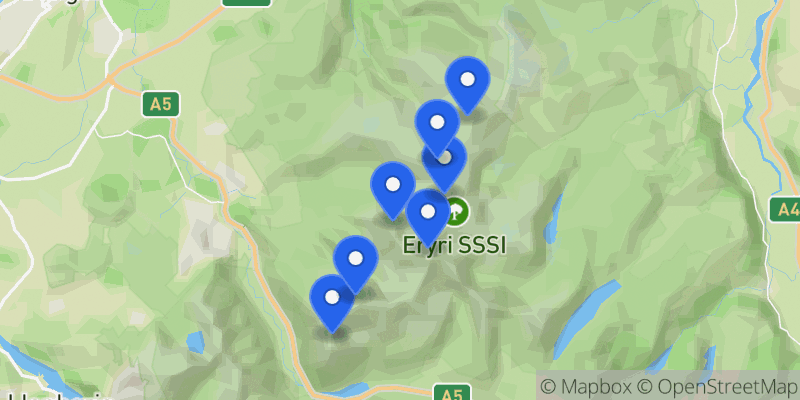 Map of the Carneddau Traverse summits