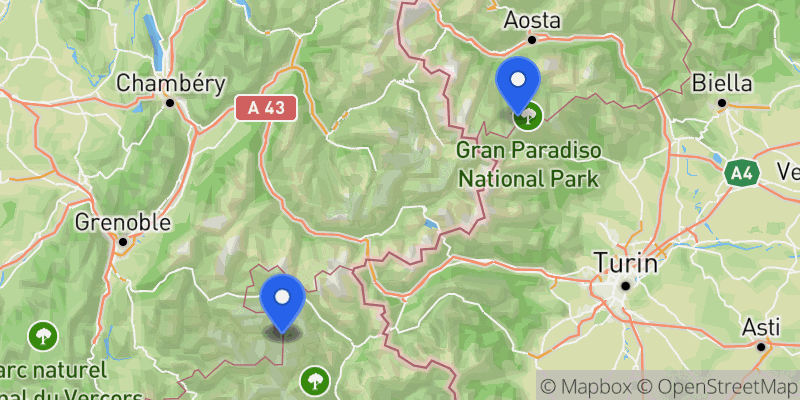Map of the Graian & Dauphiné Giants summits