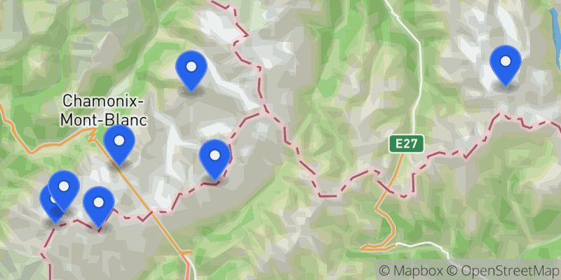 Map of the Mont Blanc Massif Classics summits