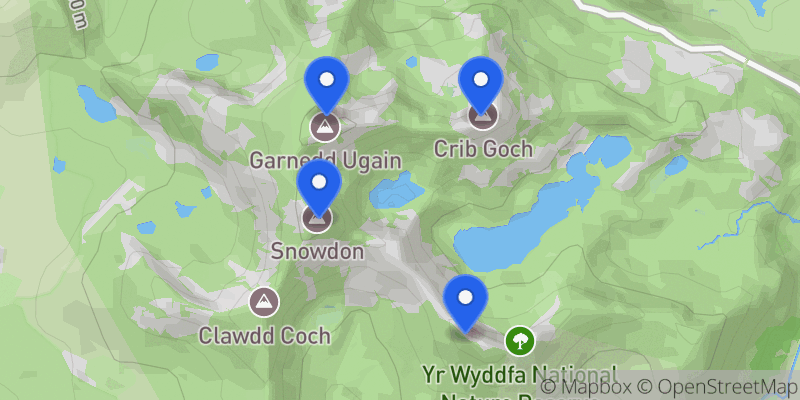 Map of the Snowdon Horseshoe summits