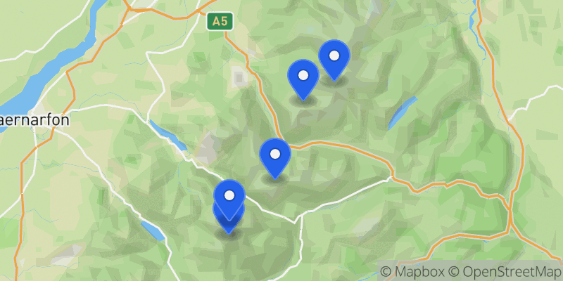 Map of the Welsh 1000m Peaks summits